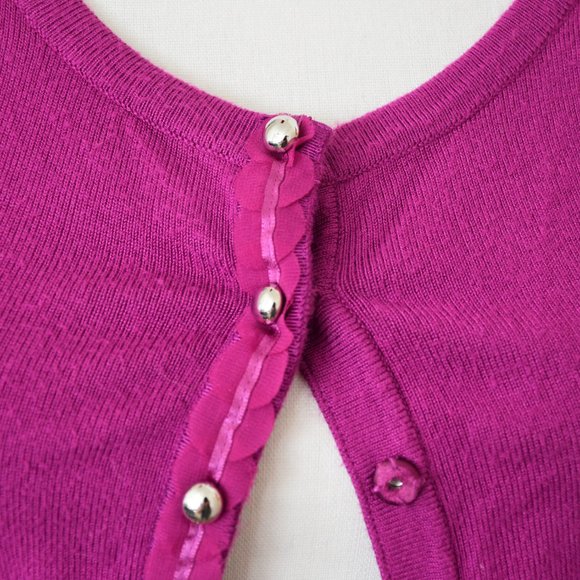 WHBM Magenta Fuchsia Sweater Cardigan with Scallop Trim and Chrome Snap Buttons - Picture 5 of 11